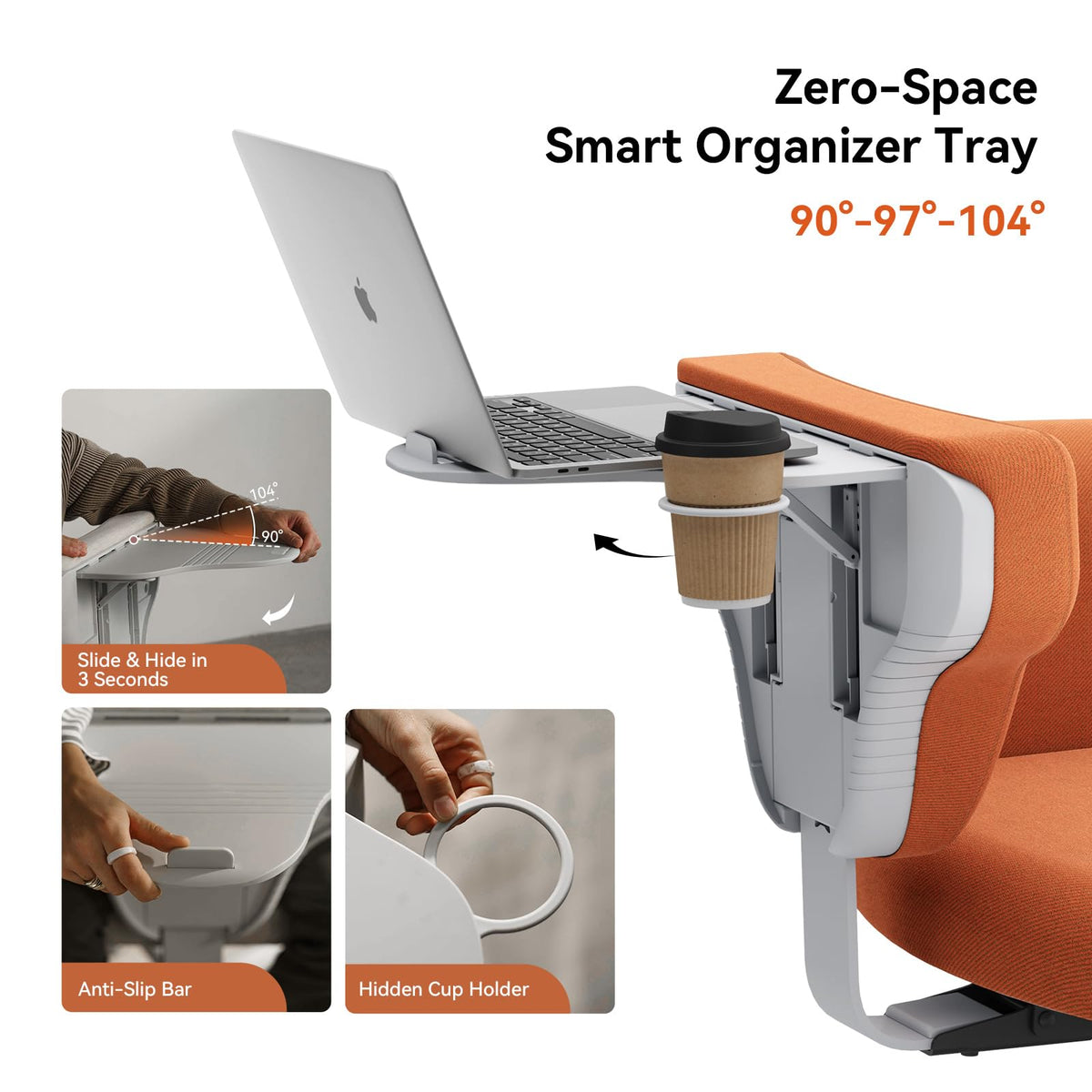 Orange Adjustable Ergonomic Office Chair with Desk Tray E925