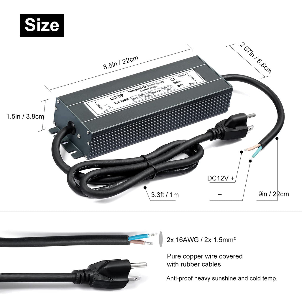 12V DC Waterproof IP67 Power Supply 200W 16.7A U919277