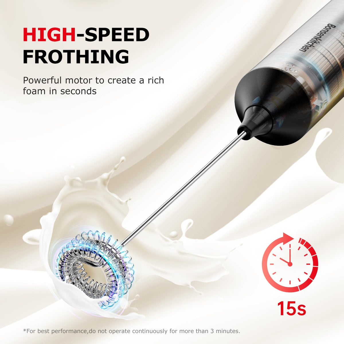 Rechargeable 3-Speed Handheld Milk Frother T7715