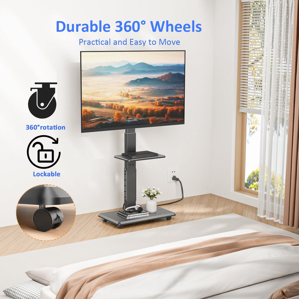 Height Adjustable Rolling TV Stand with Shelf Y404