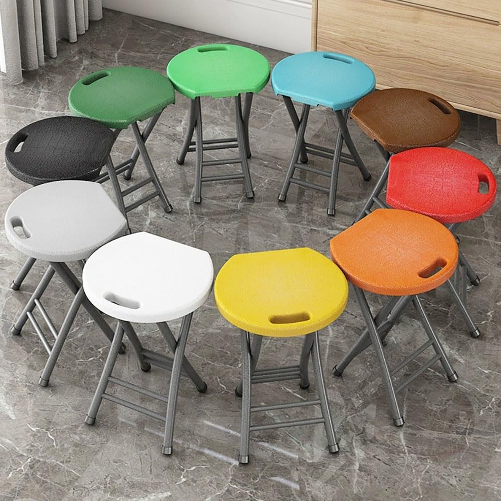 Folding Stool, 18in Portable Collapsible Bar Stool with Handle, Foldable Lightweight Camping Chair Stool for Outdoor Indoor Kitchen Bar, Assembly Free(Black,White Frame) H212286