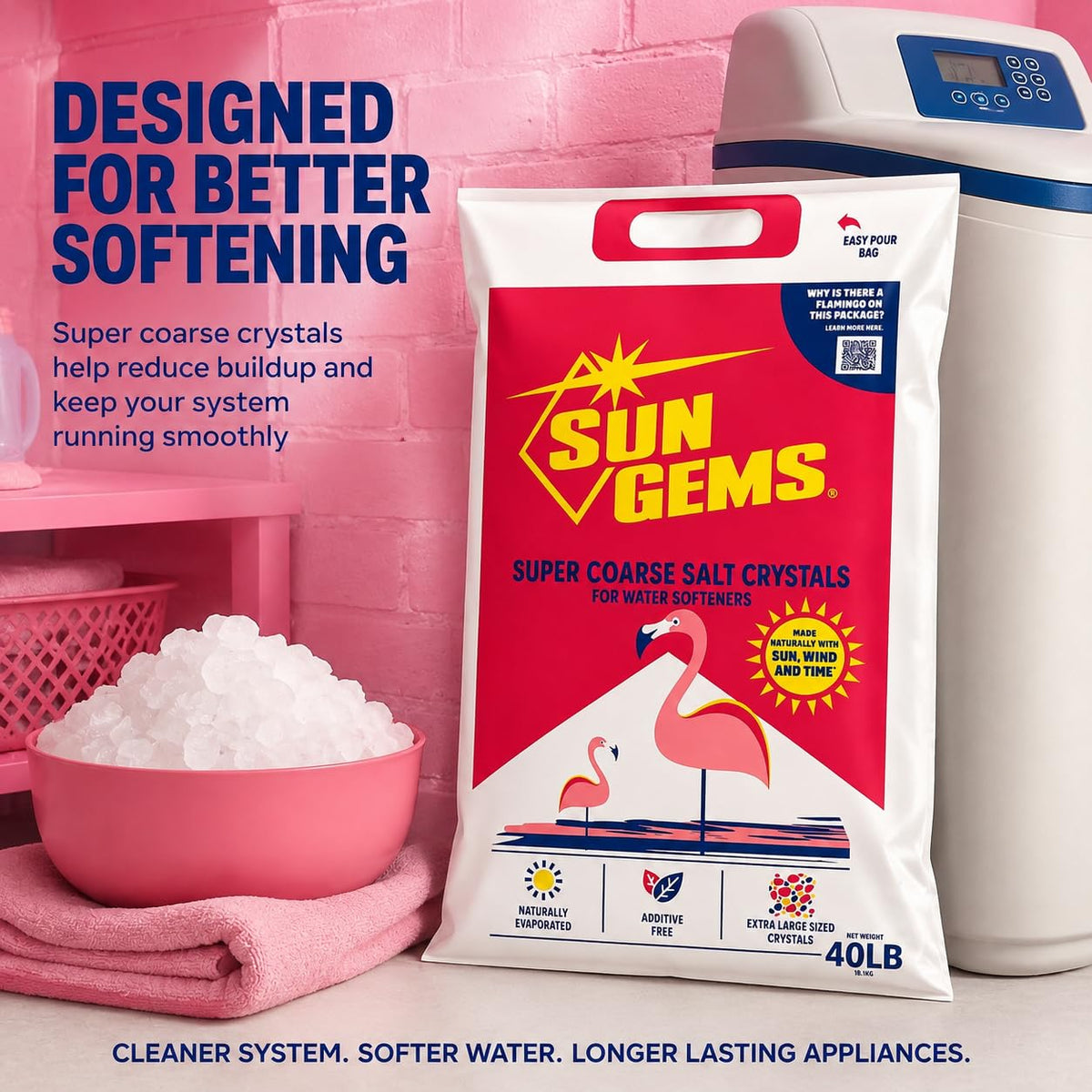 Super Coarse Water Softener Salt Crystals 40 lb Additive Free Q85077