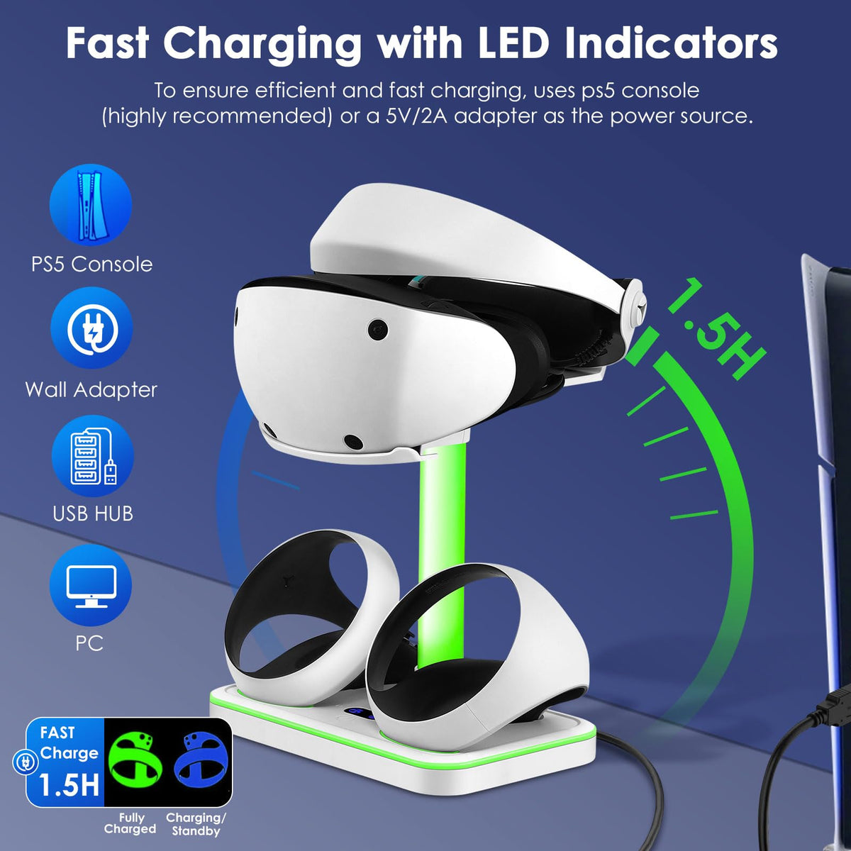 Charging Stand for PlayStation VR2 with Controller Charging Dock and Type-C Cable J4878