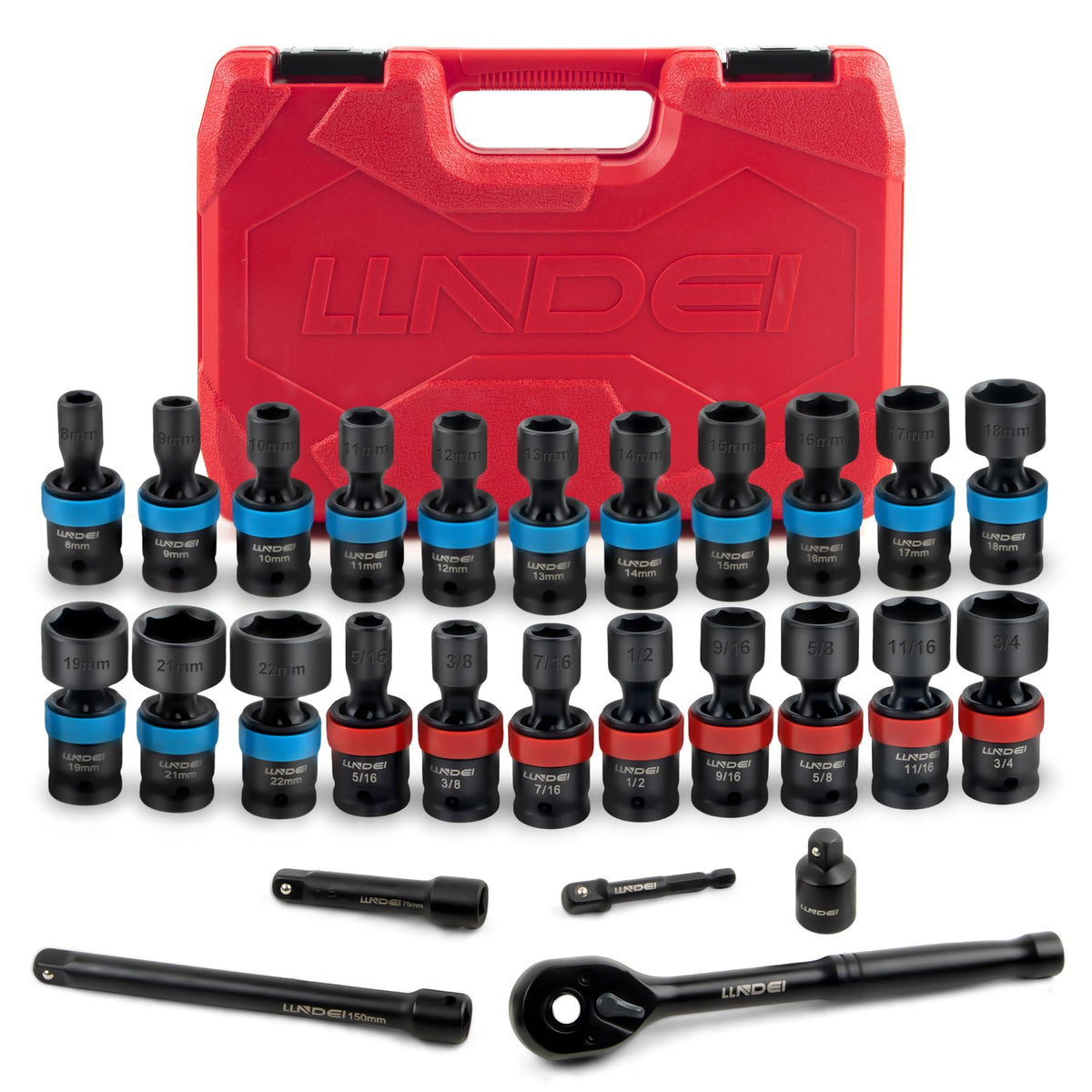 27Pcs 3/8" Impact Swivel Socket Set, Metric & SAE K27276
