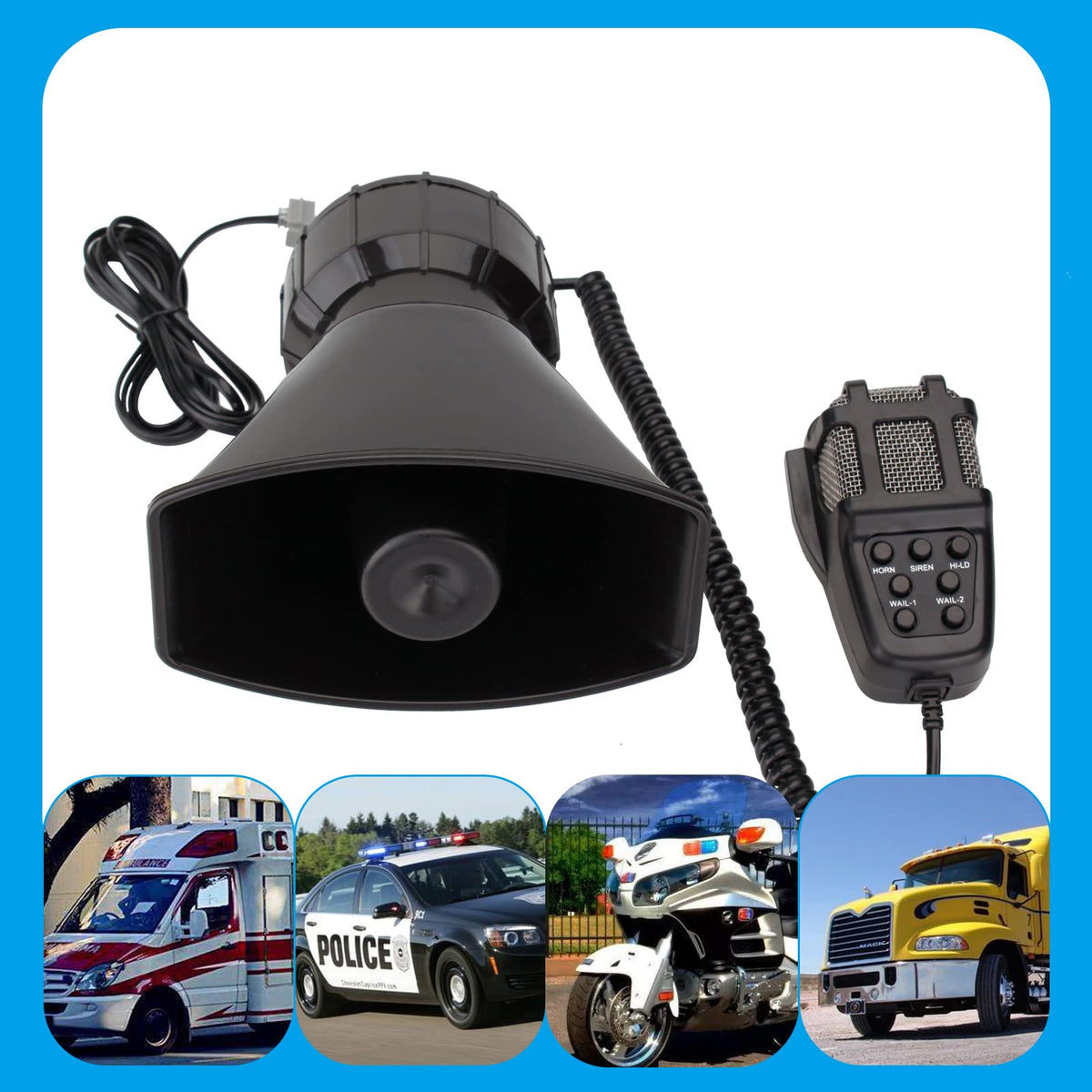 7 Tone Car Siren PA System Megaphone Speaker O40997