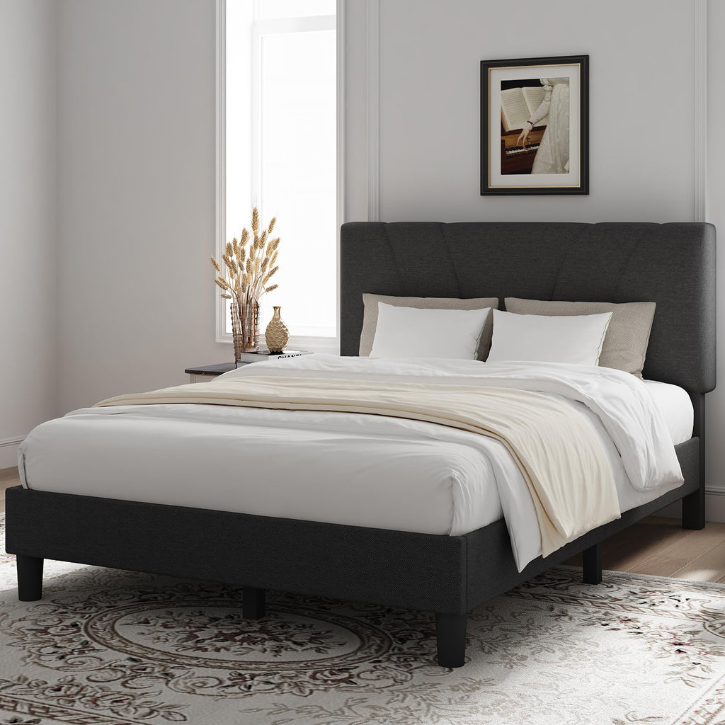 Queen Size Linen Upholstered Bed Frame with Headboard Z283264