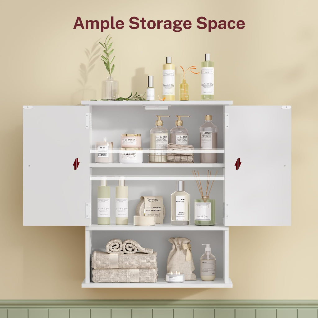 White Over The Toilet Bathroom Wall Cabinet with Adjustable Shelf I485887