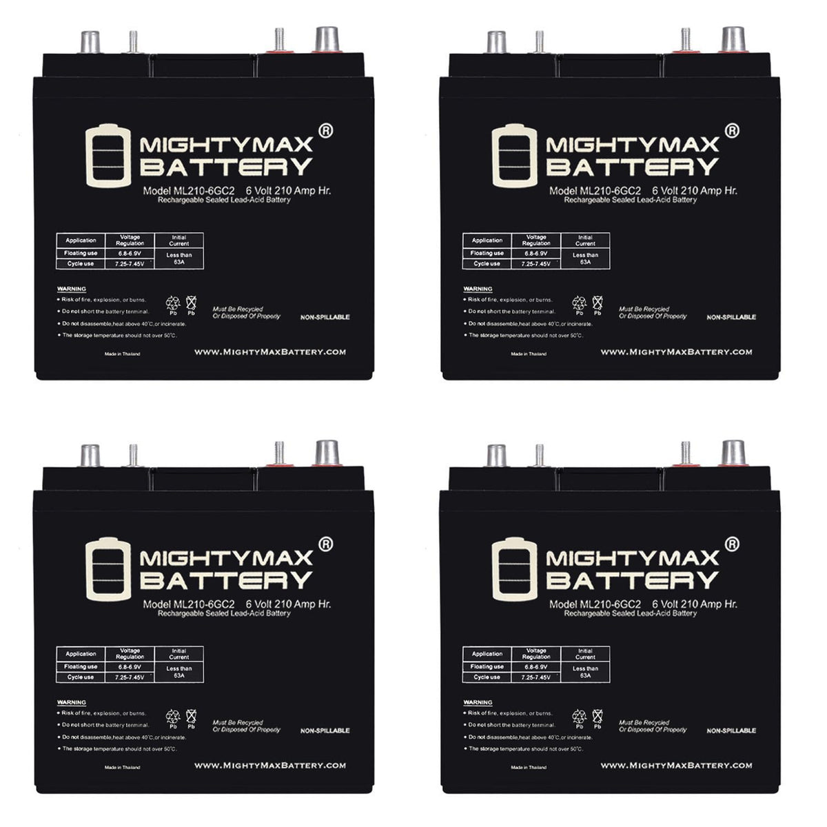 6V 210AH Dual Terminal SLA Replacement Battery 4 Pack G4727