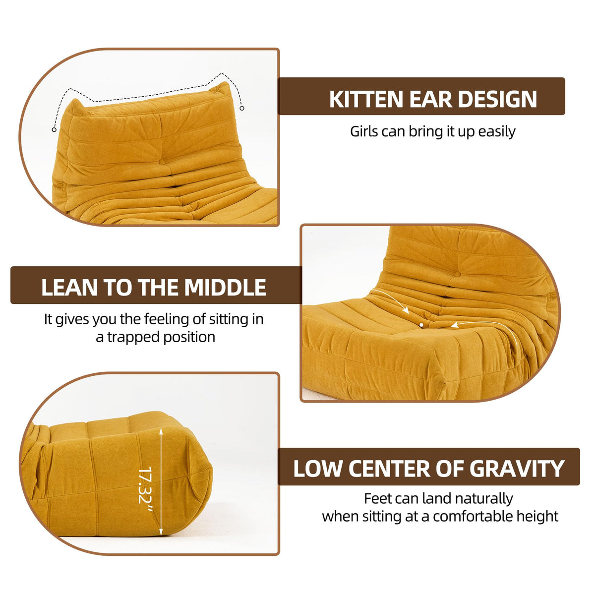 Yellow Memory Foam Bean Bag Chair G552