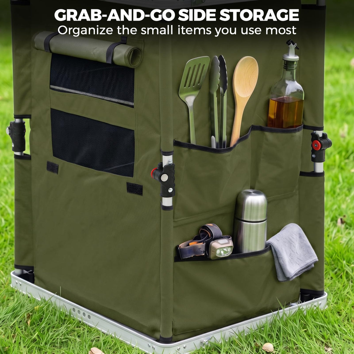 Green Portable Aluminum Folding Camping Table with Storage Organizer V645