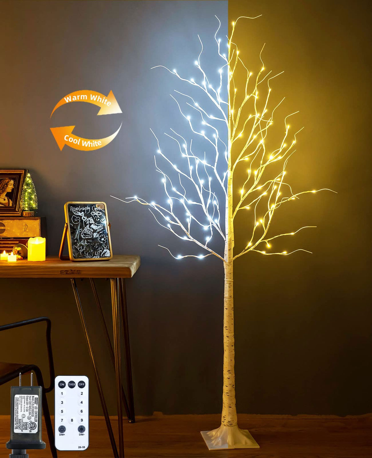 6ft 96LED Lighted Artificial Birch Tree with 9 Modes Timer X742