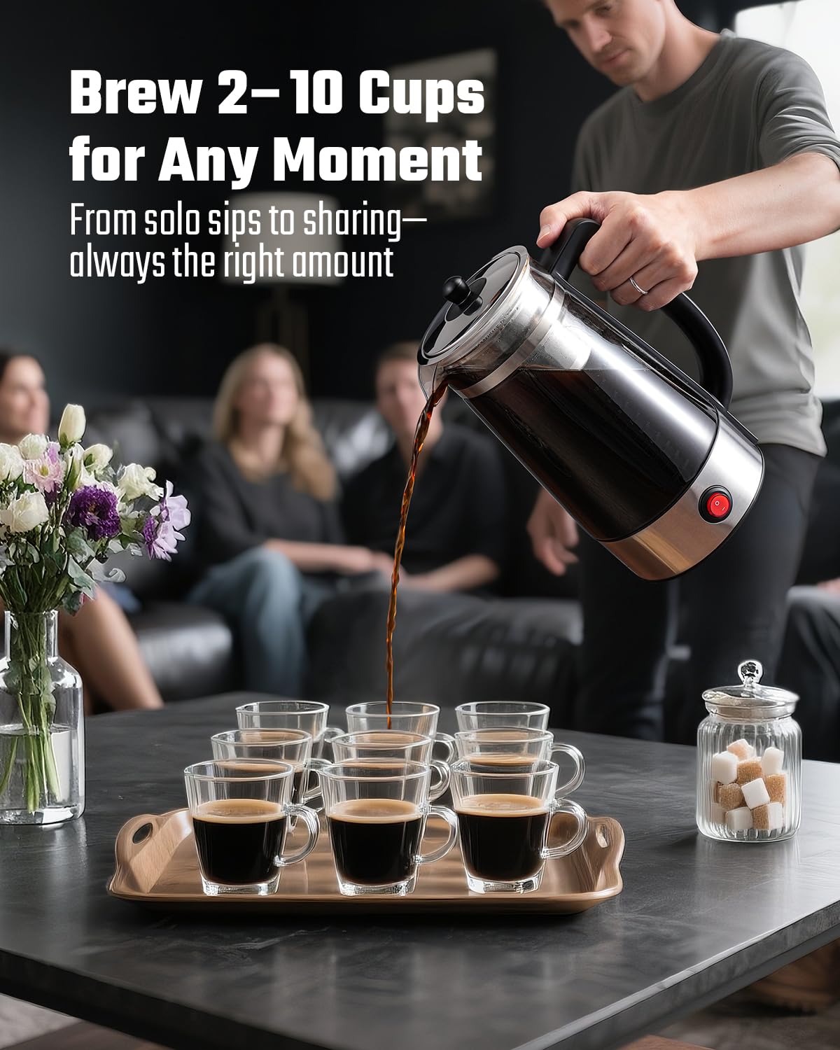 10-Cup Electric Percolator Coffee Pot with Borosilicate Carafe V4441