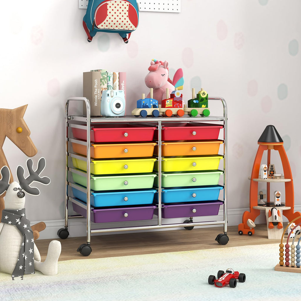 12 Drawer Rolling Storage Cart with Lockable Wheels J1172