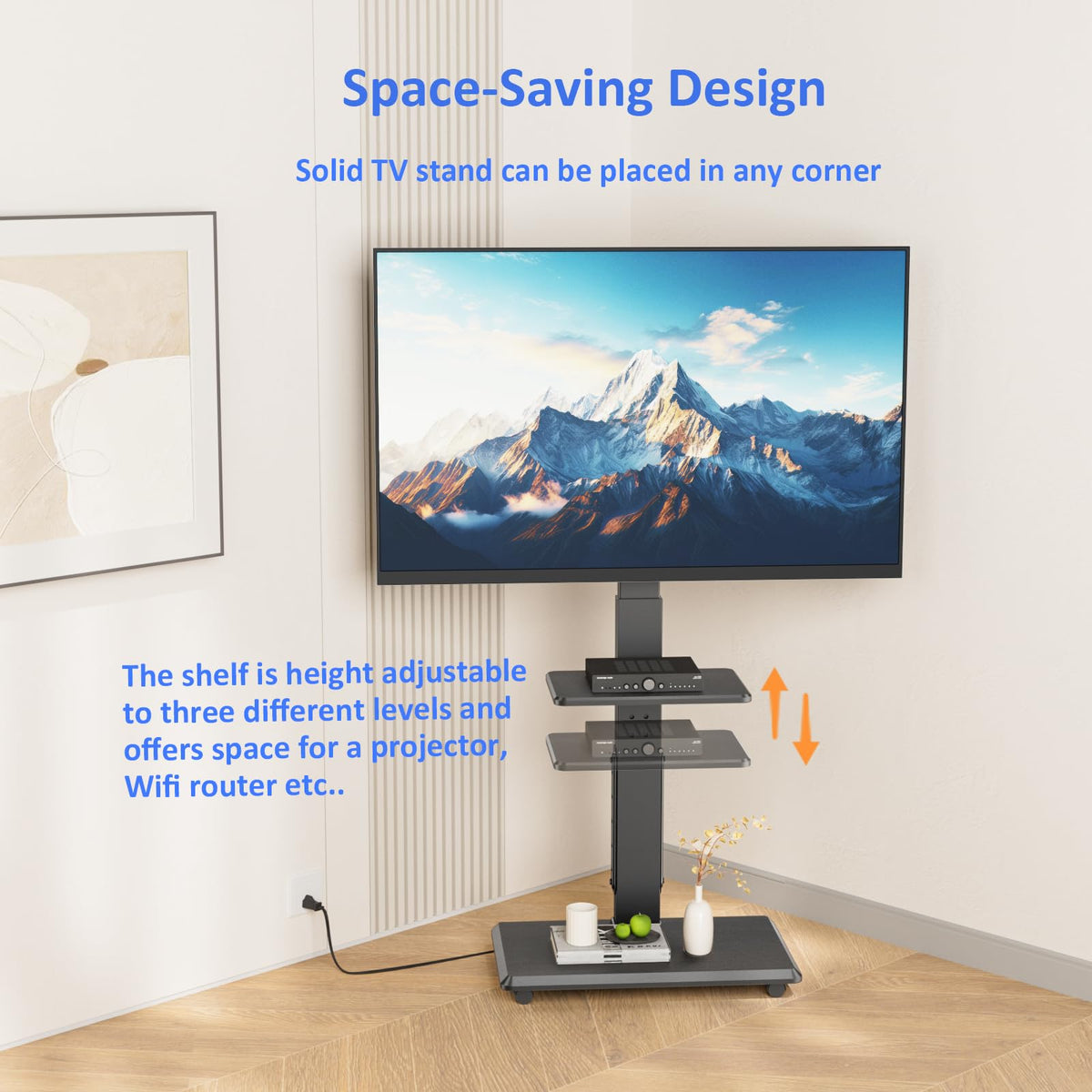 Height Adjustable Rolling TV Stand with Shelf Y404