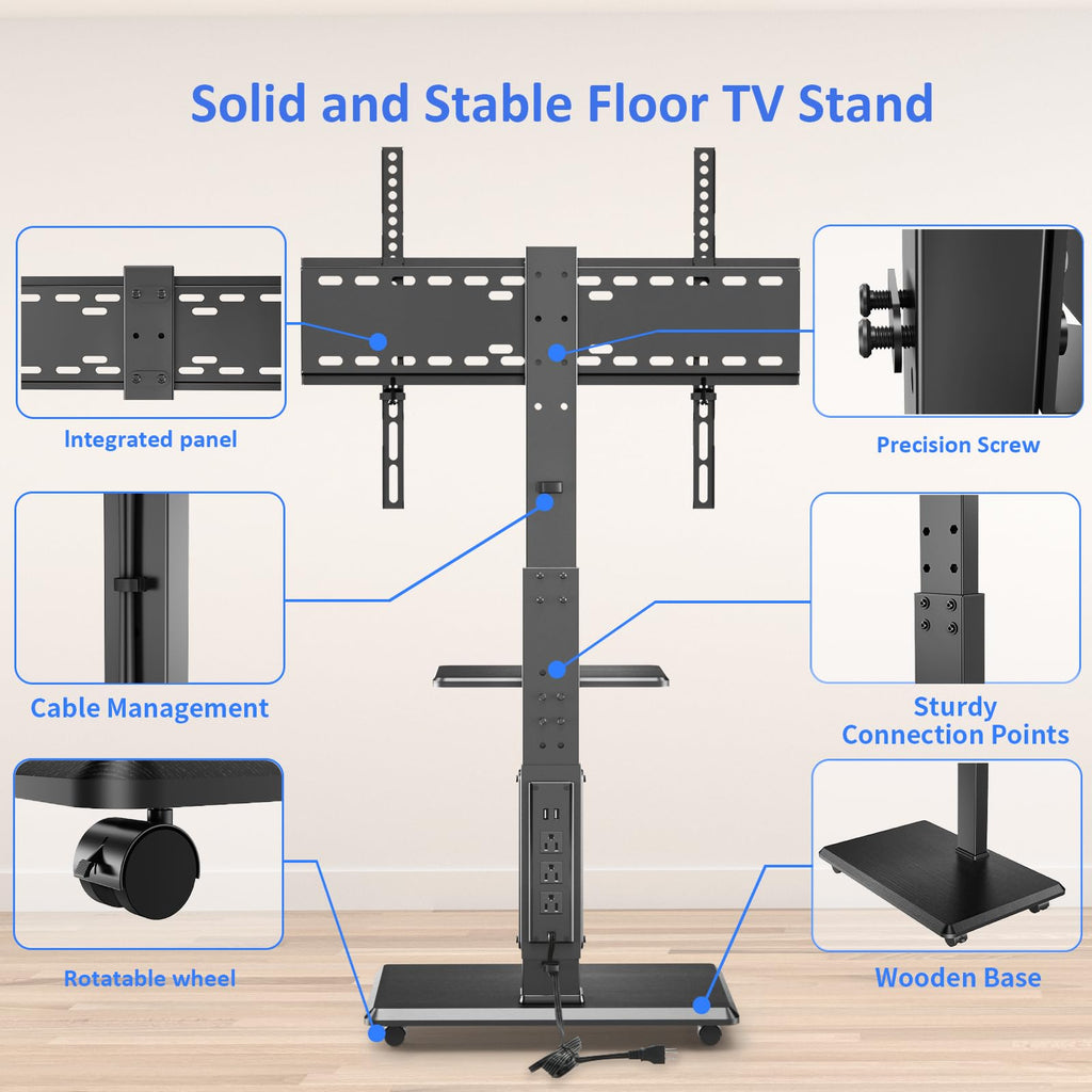 Height Adjustable Rolling TV Stand with Shelf Y404