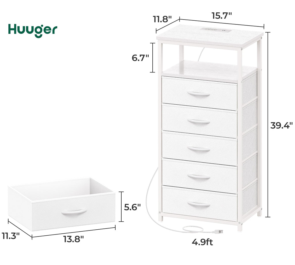 White 5 Drawer Dresser with Charging Station P93133