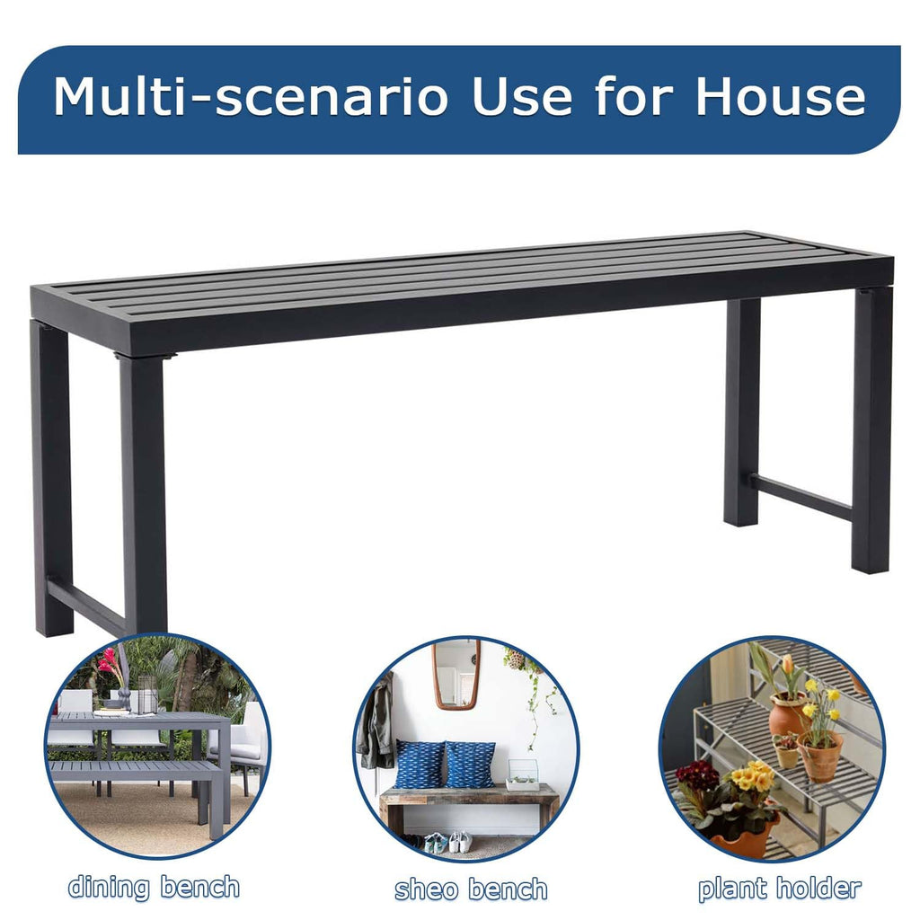 46" Black Metal Backless Outdoor Bench Y8643