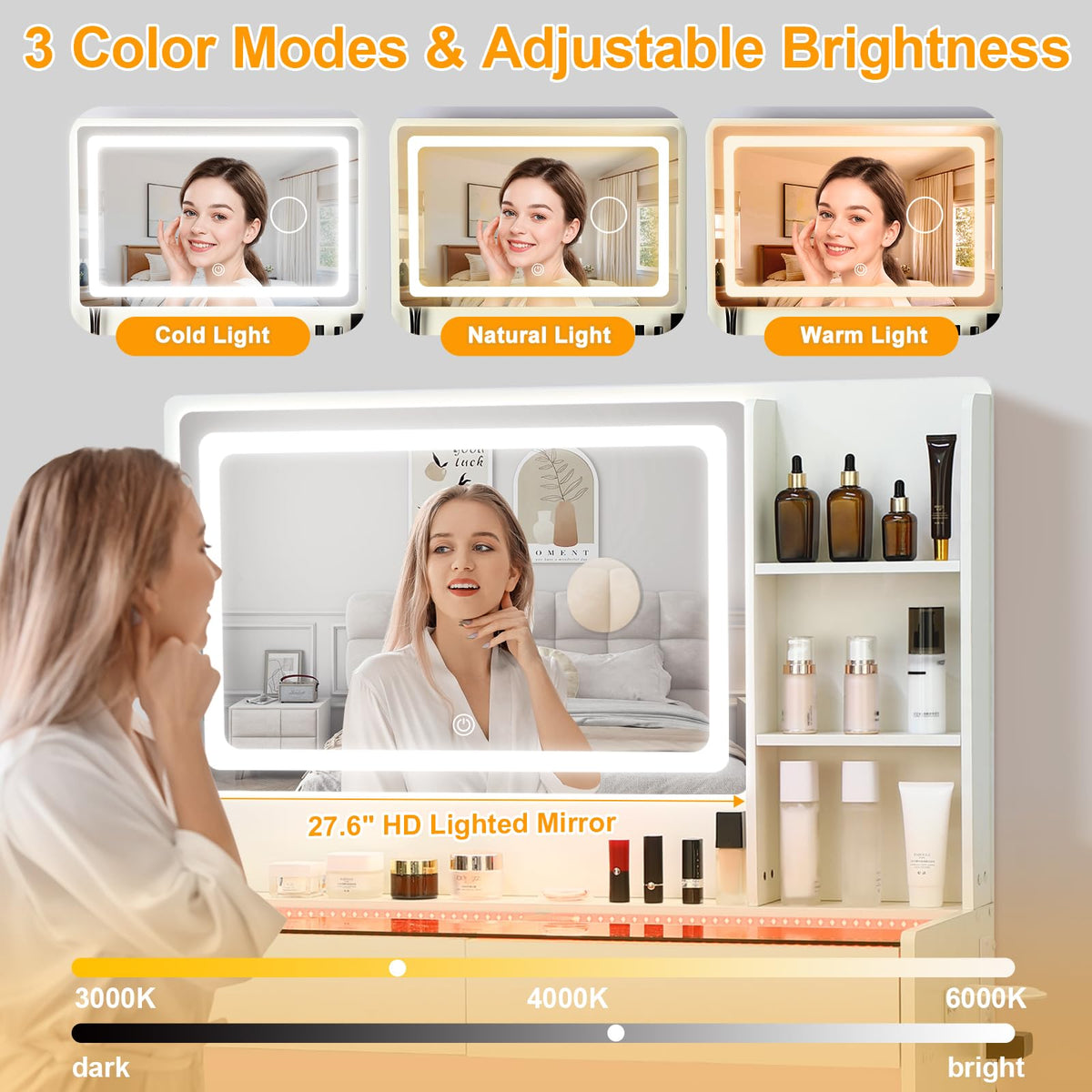 White Makeup Vanity Desk with LED Mirror K89344