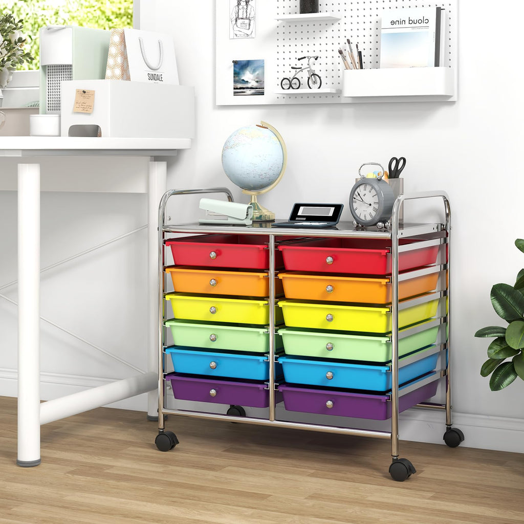 12 Drawer Rolling Storage Cart with Lockable Wheels J1172