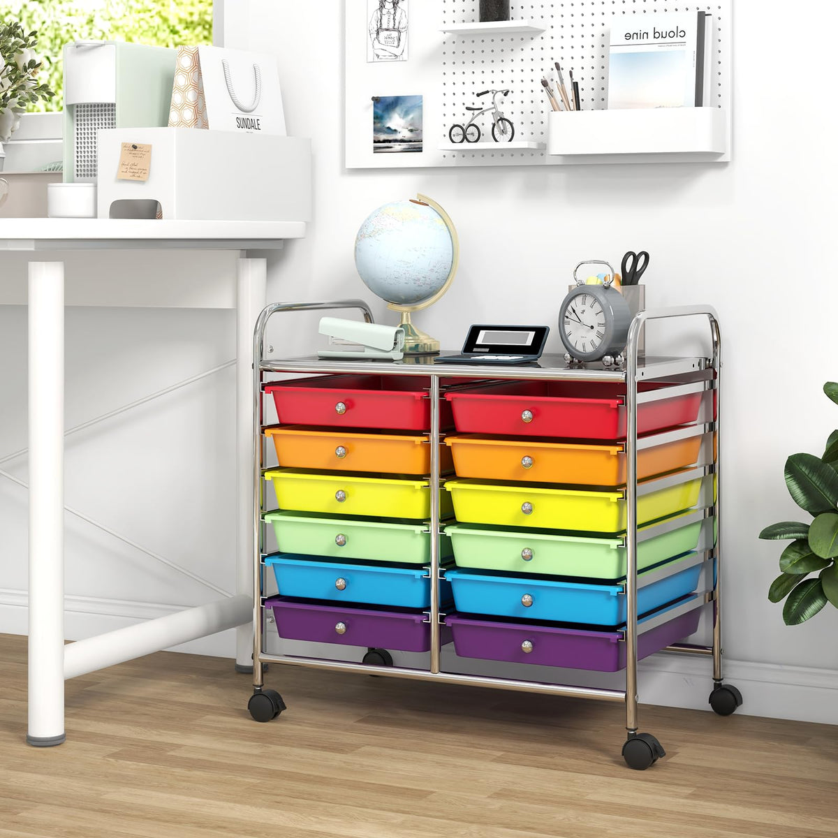 12 Drawer Rolling Storage Cart with Lockable Wheels J1172