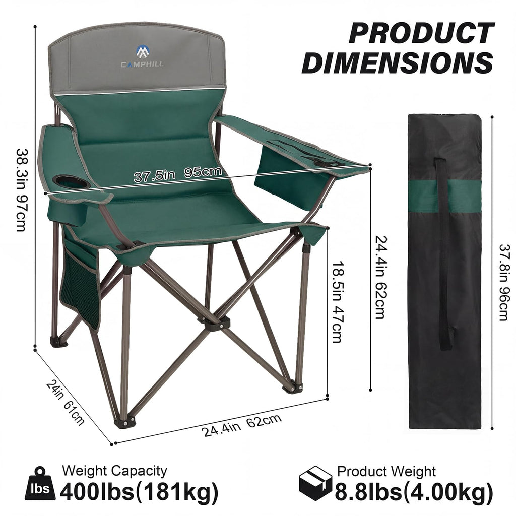 Oversized 2 Pack Heavy Duty Padded Camping Chair with Cooler Bag C225550