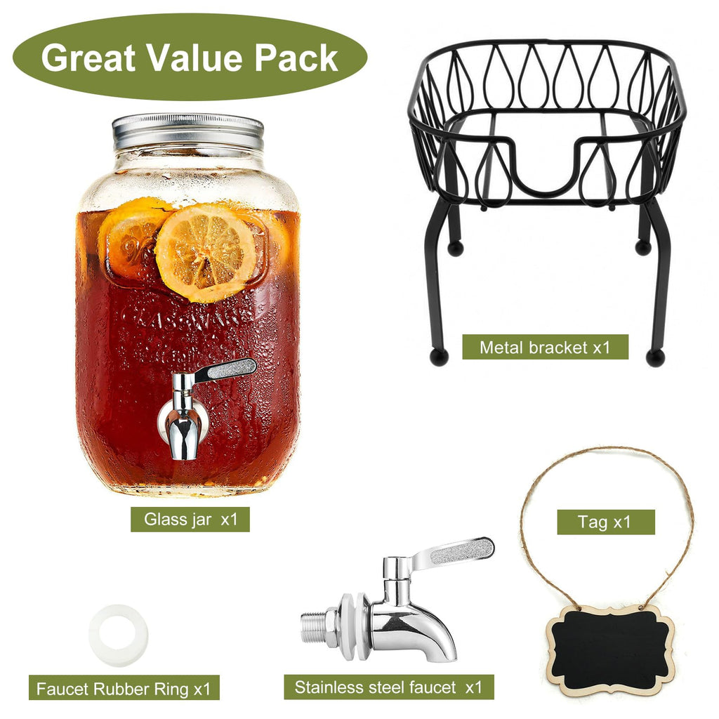 2 Gallon Glass Beverage Dispenser with Stand and Lid F553927