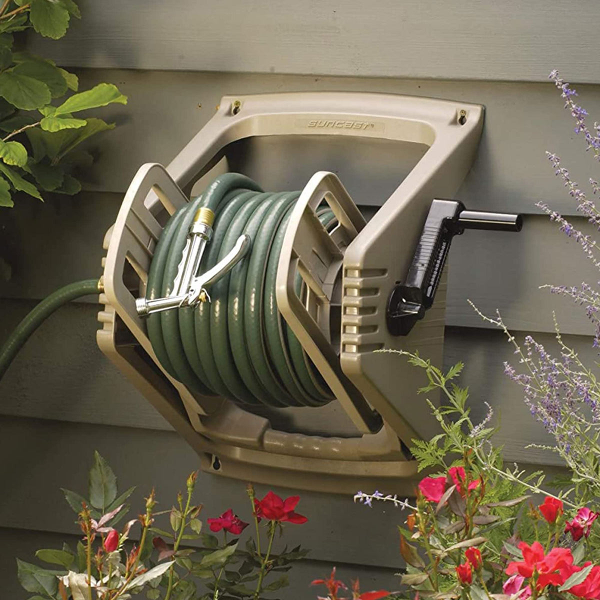 100 ft. Wall Mount Resin Garden Hose Reel with Lid I612761