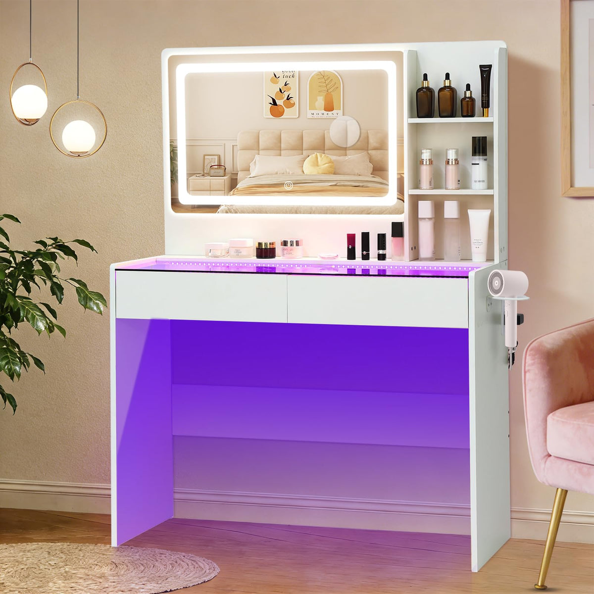 White Makeup Vanity Desk with LED Mirror K89344
