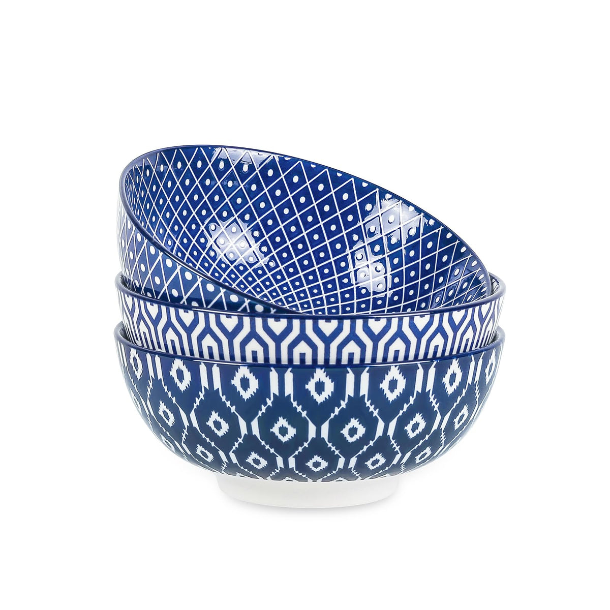 Ceramic 53 OZ Salad Bowls Set, Set of 3, Vintage Blue A424