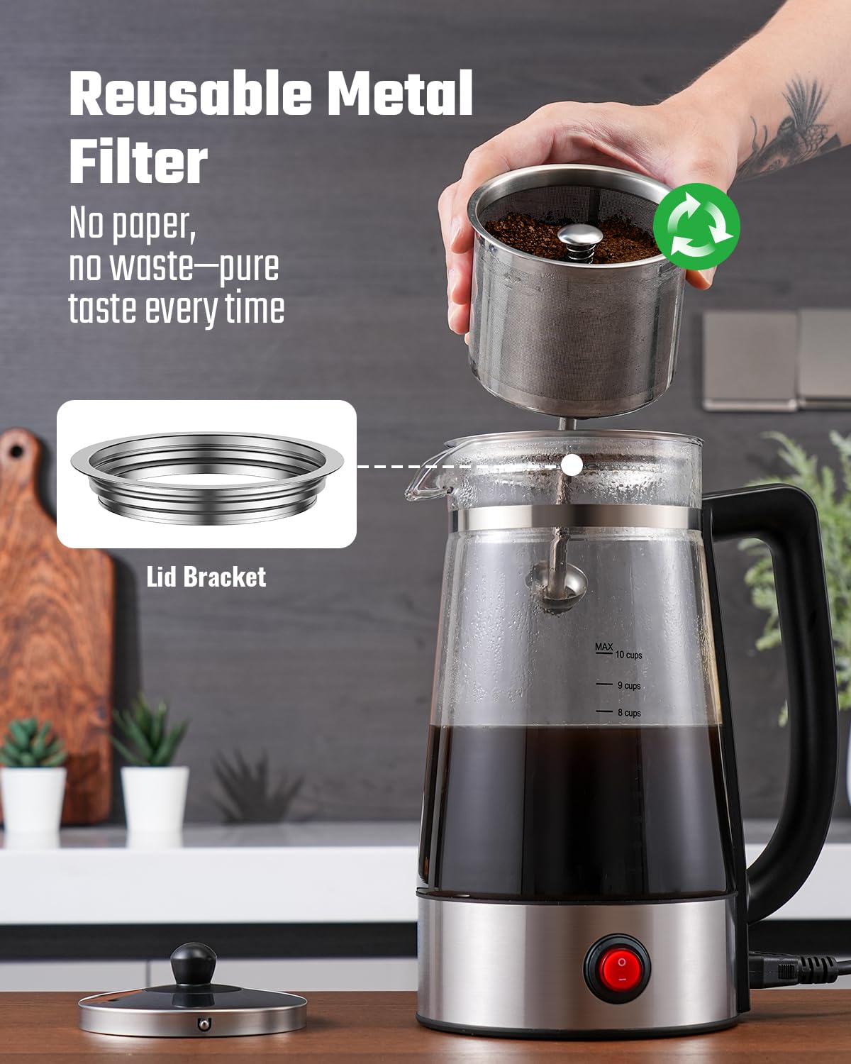 10-Cup Electric Percolator Coffee Pot with Borosilicate Carafe V4441