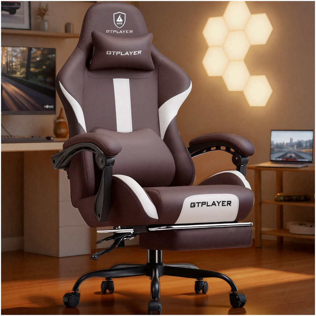 Brown Ergonomic Gaming Chair with Foot Rest E303667