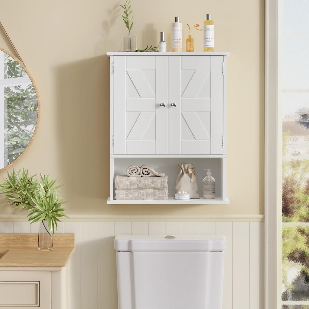 White Over The Toilet Bathroom Wall Cabinet with Adjustable Shelf I485887