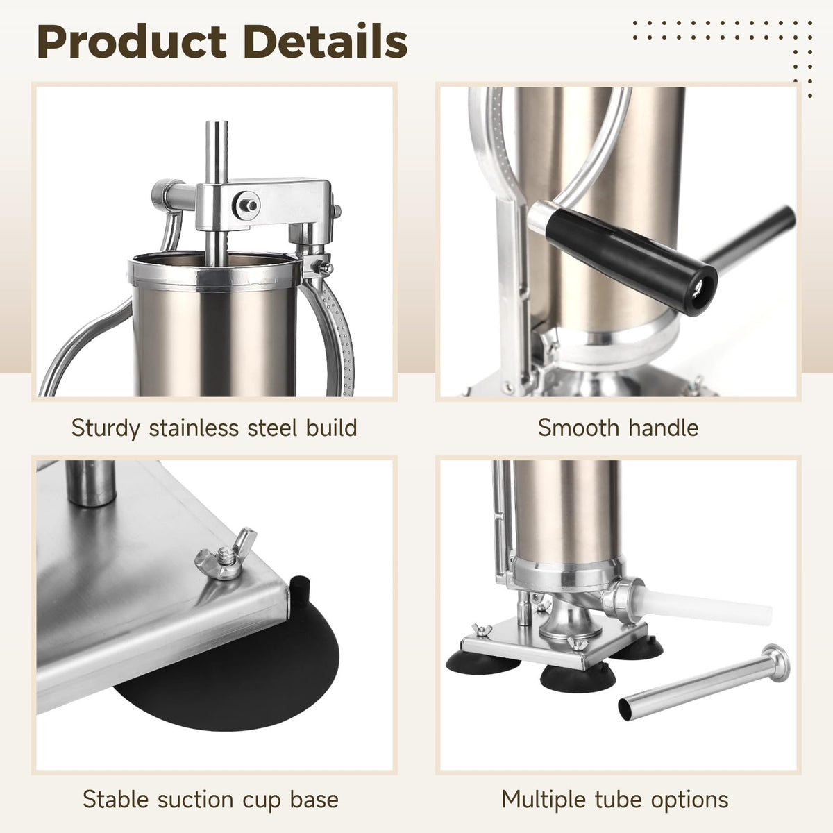 3L Hand Crank Stainless Steel Sausage Stuffer with 8 Tubes F7004