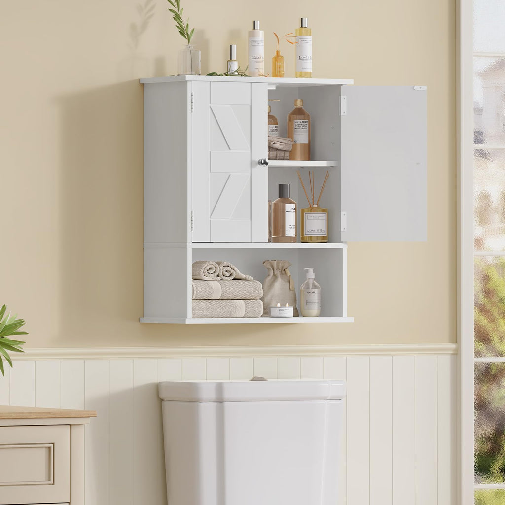 White Over The Toilet Bathroom Wall Cabinet with Adjustable Shelf I485887