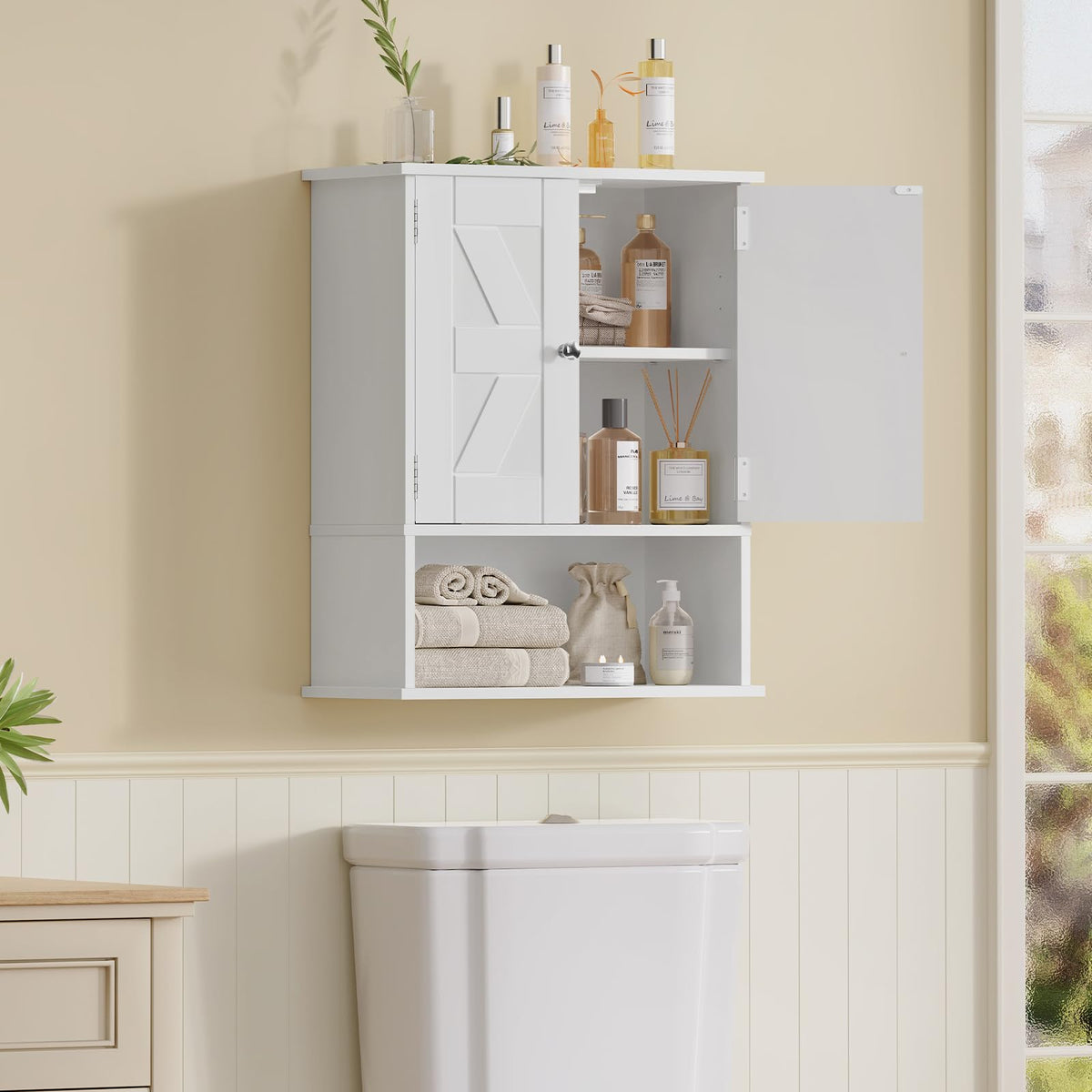 White Over The Toilet Bathroom Wall Cabinet with Adjustable Shelf I485887