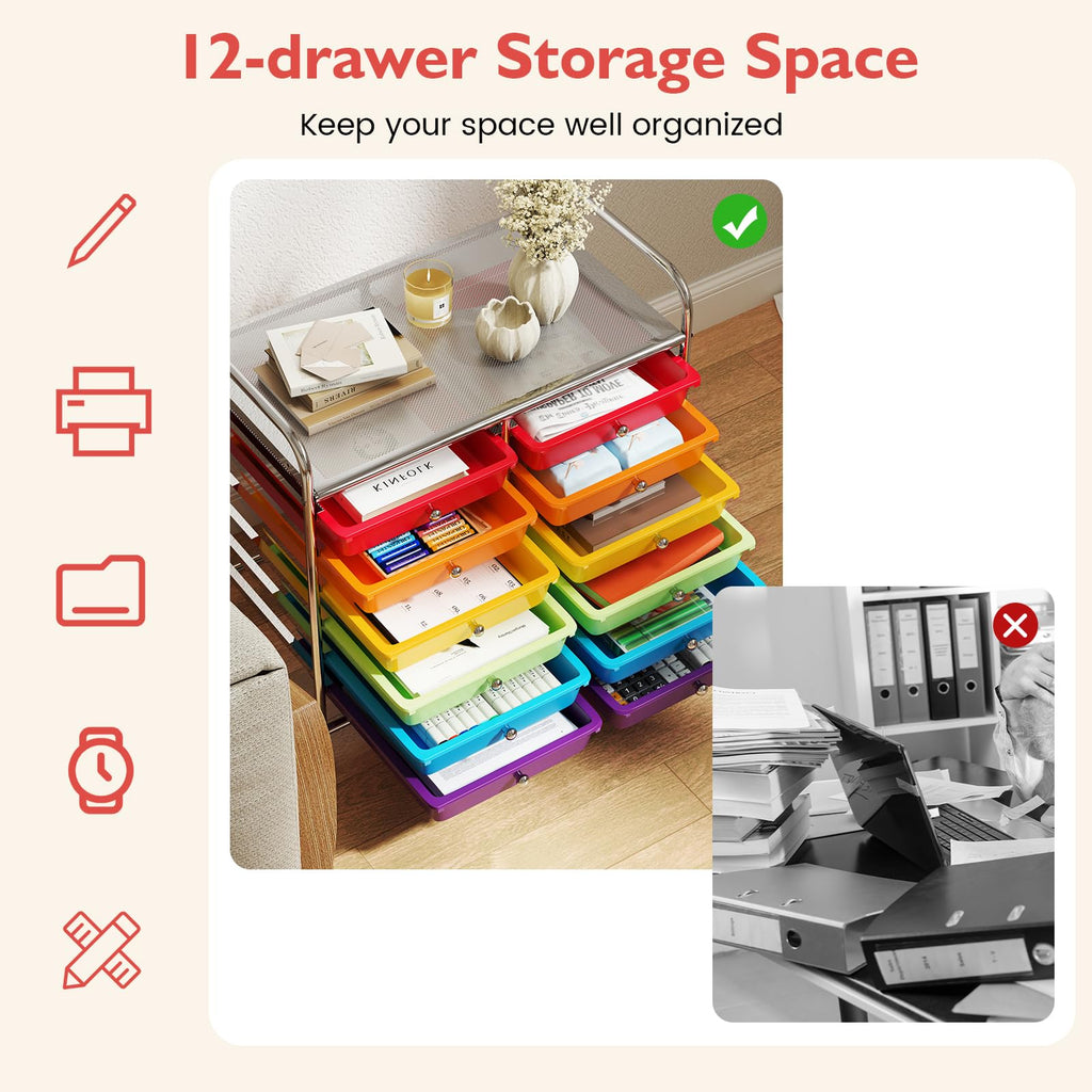 12 Drawer Rolling Storage Cart with Lockable Wheels J1172
