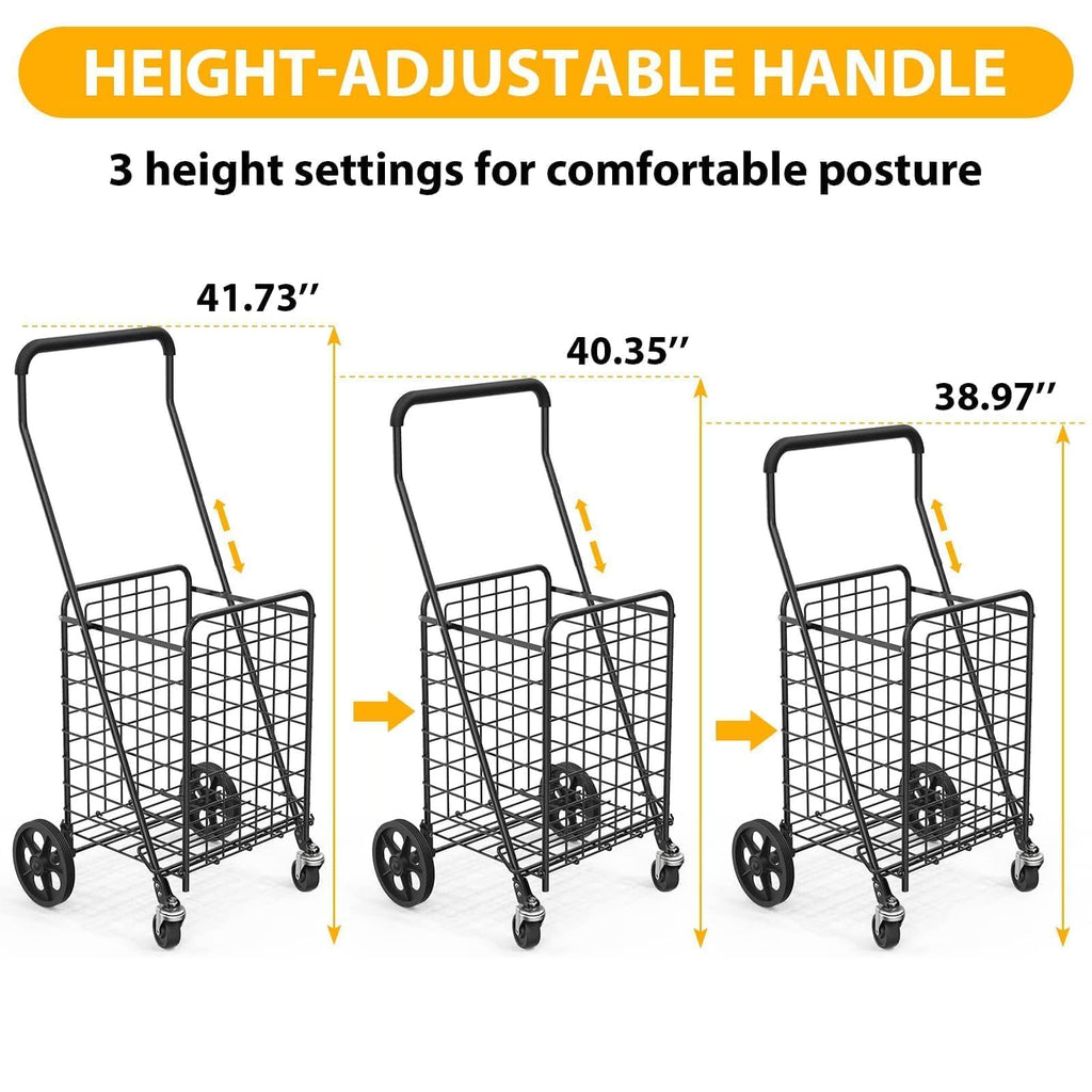 Grocery Shopping Cart with Swivel Wheels, Collapsible Utility Cart M7518