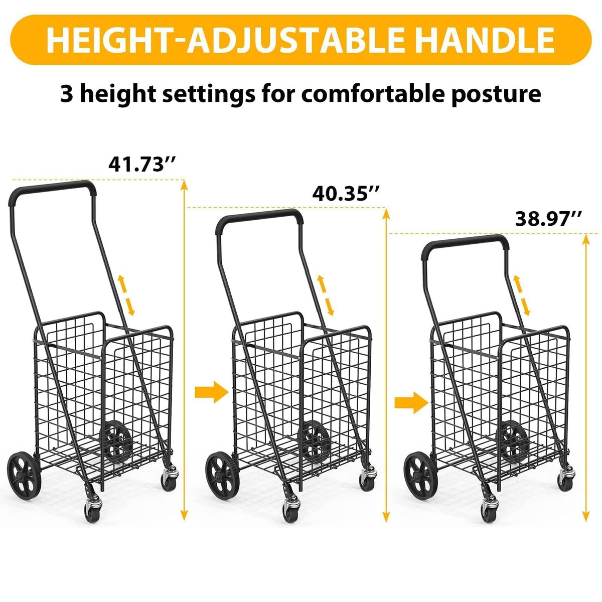 Grocery Shopping Cart with Swivel Wheels, Collapsible Utility Cart M7518