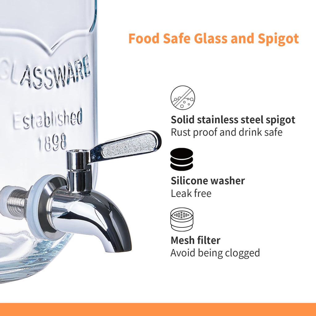 2 Pack 1 Gallon Glass Drink Dispenser with Stand and Fruit Infuser M7736