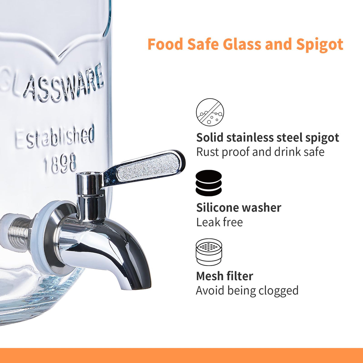 2 Pack 1 Gallon Glass Drink Dispenser with Stand and Fruit Infuser M7736
