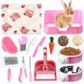 15 Pcs Rabbit Starter Kit Litter Box Grooming Kit Toys Bowl Blankets Cleaning Set Pink U508