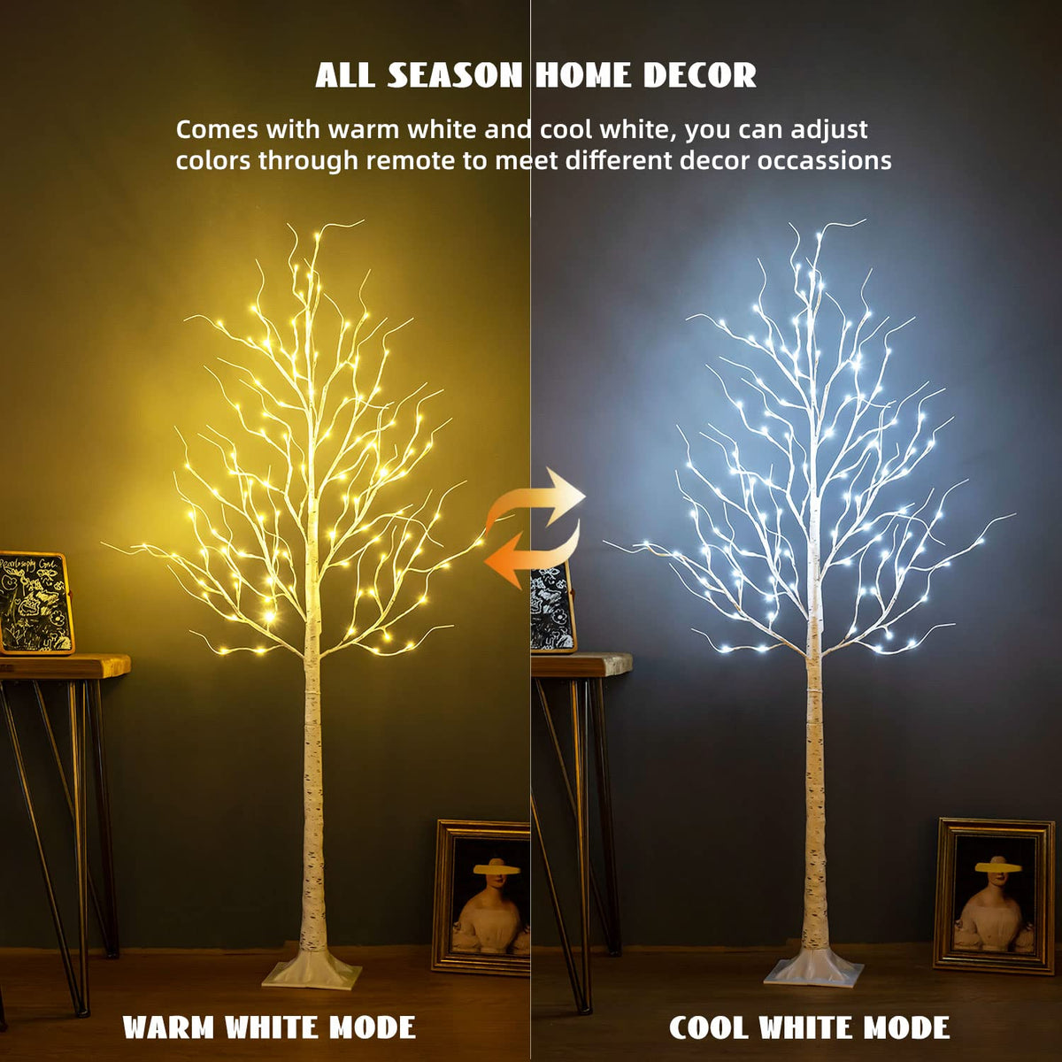 6ft 96LED Lighted Artificial Birch Tree with 9 Modes Timer X742
