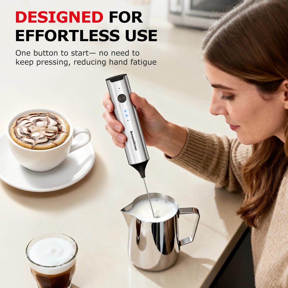 Rechargeable 3-Speed Handheld Milk Frother T7715