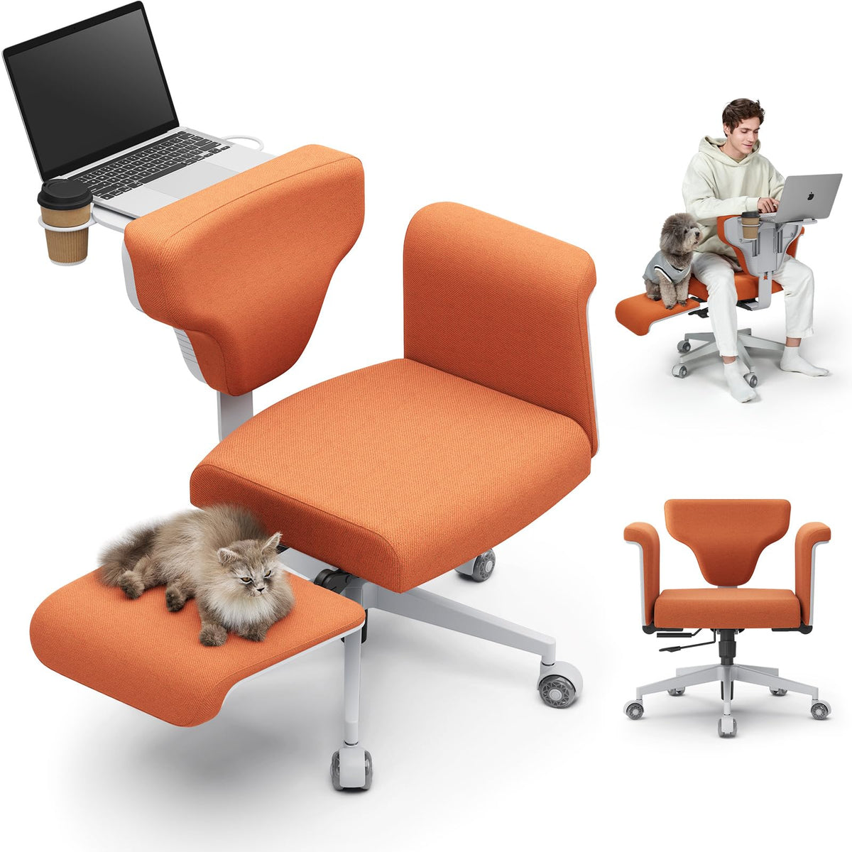Orange Adjustable Ergonomic Office Chair with Desk Tray E925