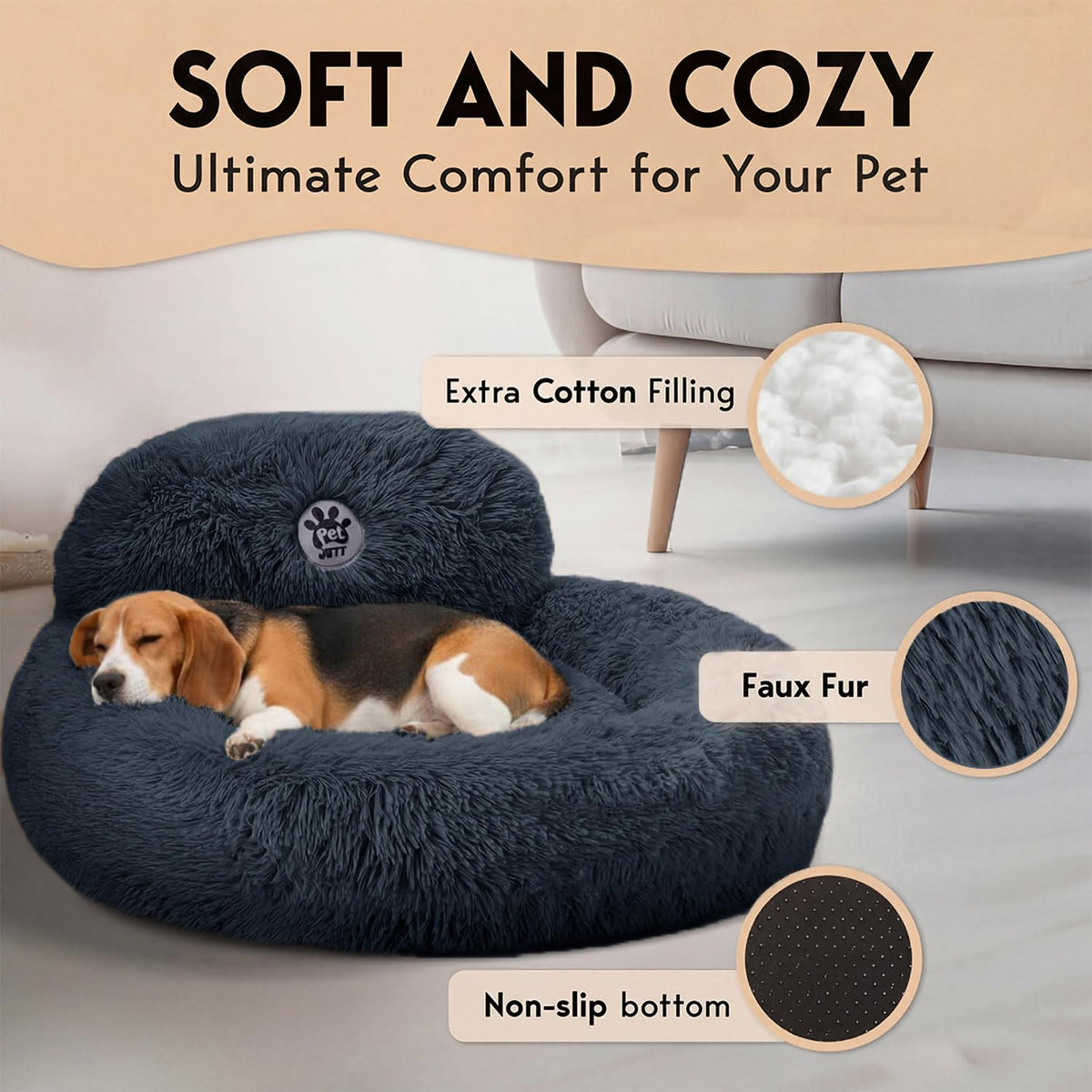 Medium Size Washable Anti-Slip Fluffy Plush Round Dog Bed D497