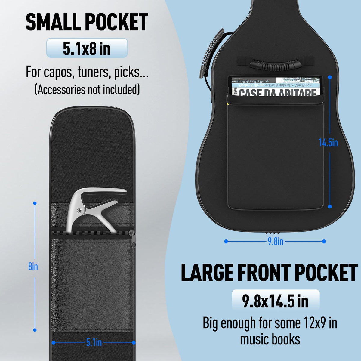 Black Acoustic Guitar Gig Bag with 0.35 Inch Foam Padding K809