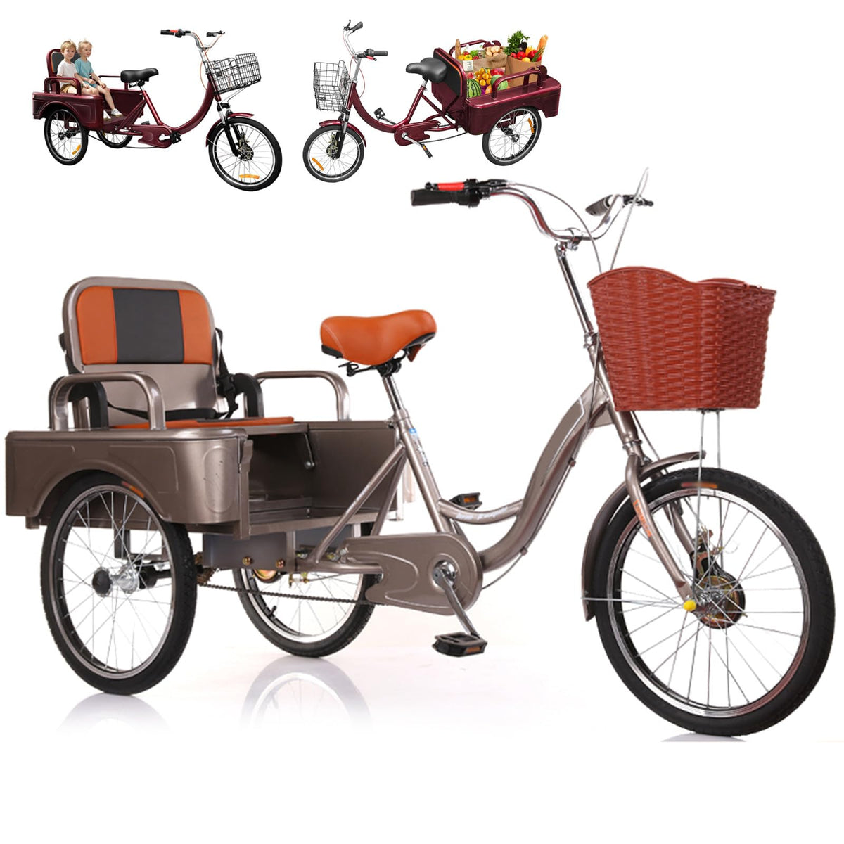 20 Inch 3-Wheel Electric Tricycle with Front Basket & Cargo Carrier U82634