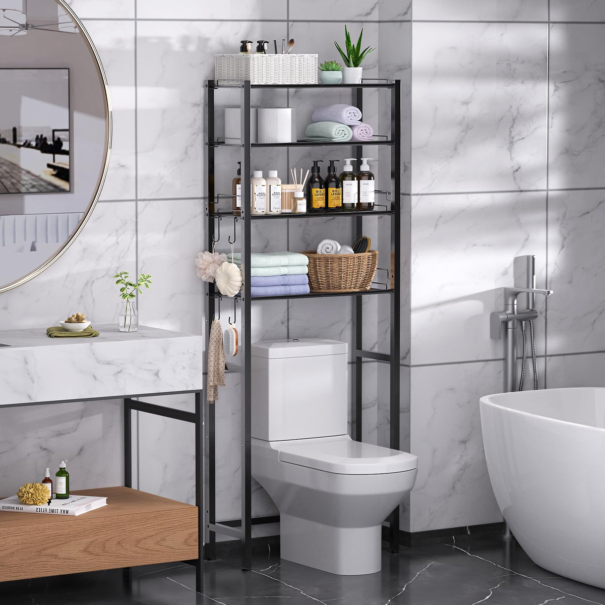 4 Tier Over The Toilet Storage Rack Black Q570716