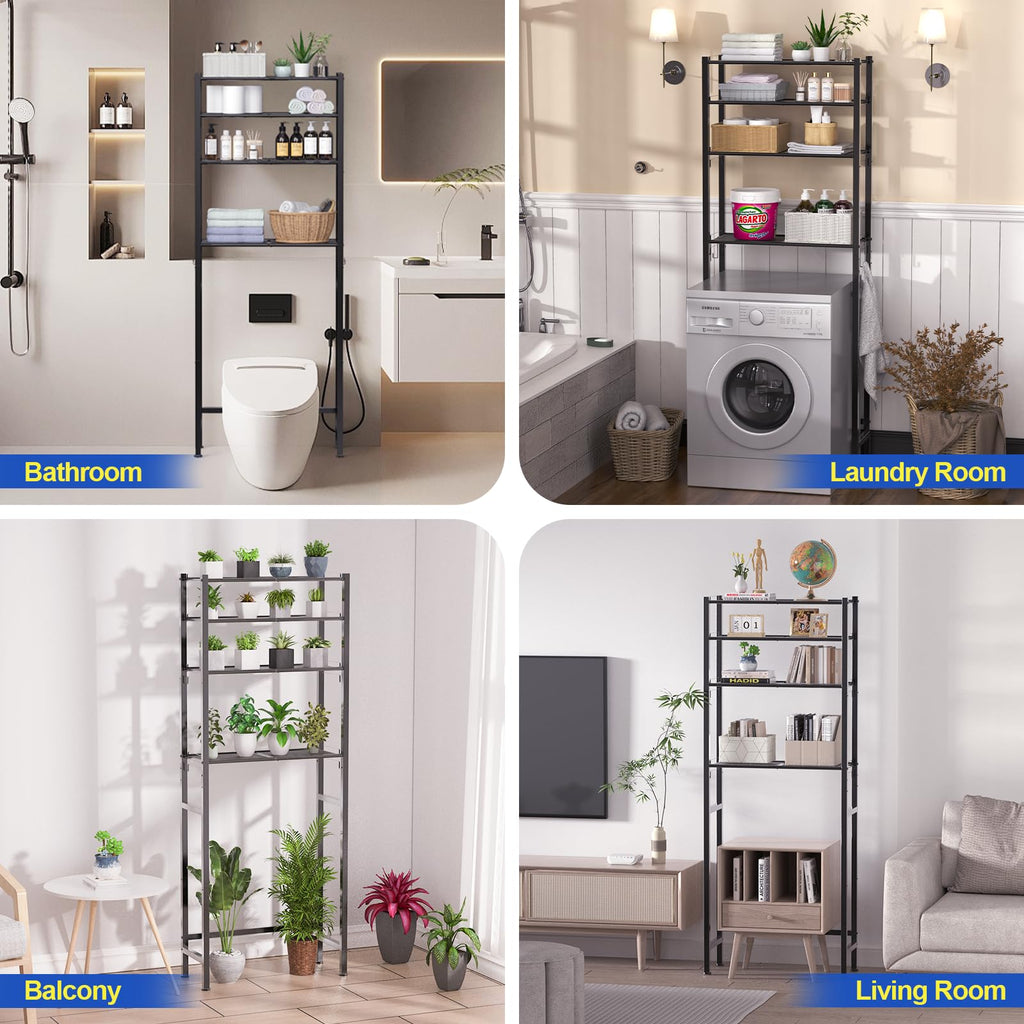 4 Tier Over The Toilet Storage Rack Black Q570716