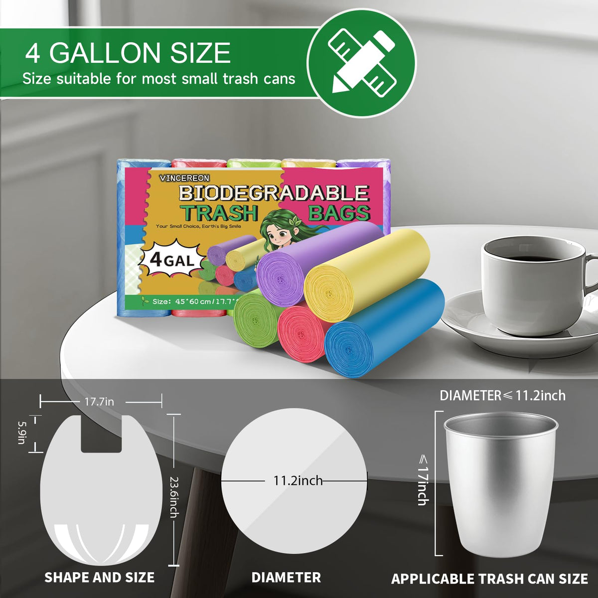 4 Gallon Biodegradable Trash Bags With Handles K497016